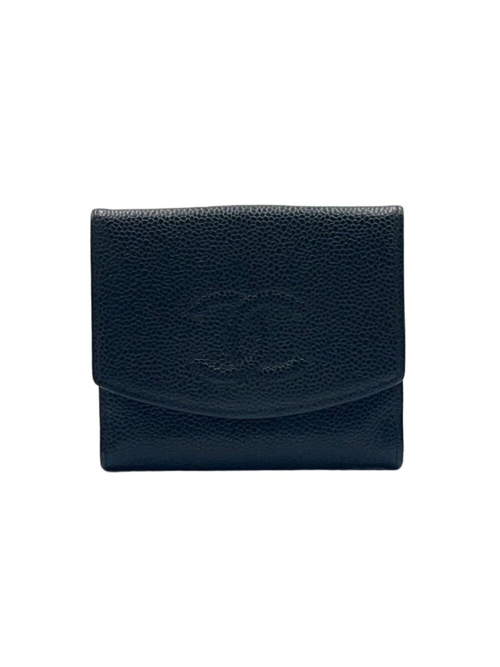 Chanel Caviar Leather CC Logo Hook Fold Wallet Mini Black